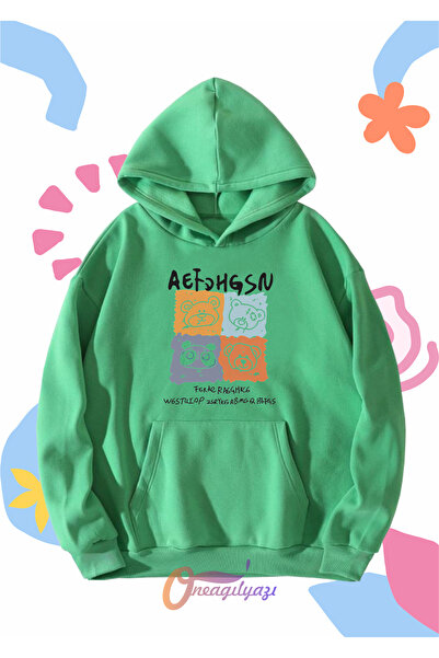 oneagılyazı Teddi Bear Printed Kids Unisek Oversize dukserica sa kapuljačom