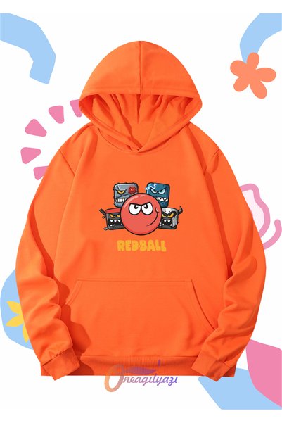 oneagılyazı Children's Unisex Red Ball Character Printed Oversize Hooded Swea...