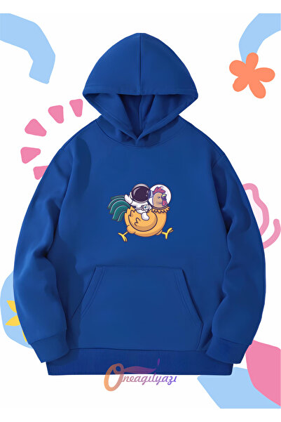 oneagılyazı Унисекс детска суитшърт - принт с кокошка астронавт, с голяма кач...