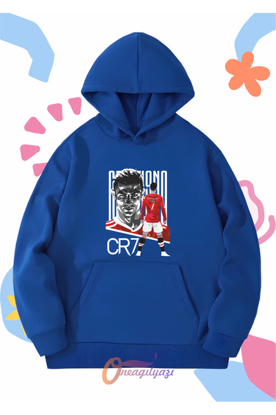 oneagılyazı Çocuk Unisex Ronaldo CR7 Baskılı Oversize Kapüşönlü Sweatshirt