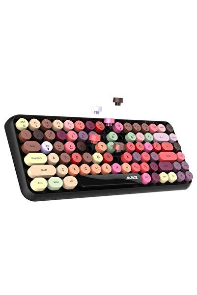Ajazz 308i Bluetooth Klavye 84 Tuşlu Kablosuz Gaming Vintage Klavye Çok Renkli Daktilo Tarzı Tuşlar