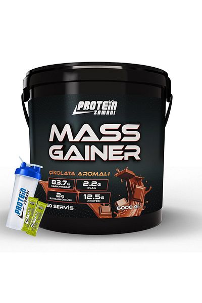 Protein Zamanı 6000 Gram Mass Gainer - Carbon Powder and Chocolate Flavored Shaker