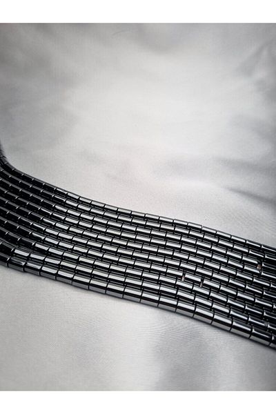 Yüksel Boncuk Σειρά από φυσική πέτρα 5x8 mm κύλινδρος αιματίτη (ανθρακί).