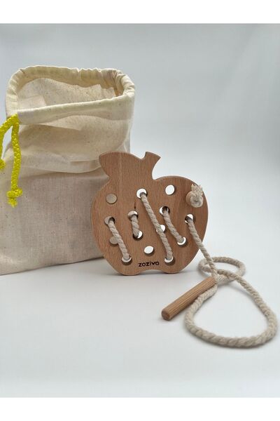 zoziva Montessori Eğitici Ahşap Oyuncak – Elma İp Geçirme