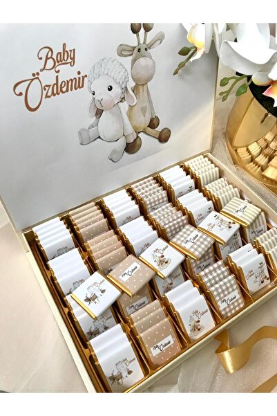 Minemiss Tasarım Lüks Kutulu İsme Özel Tasarım Kız-Erkek Bebek Çikolatası 100...