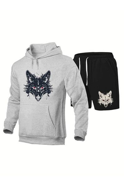 AMMA Wolf Printed Unisex Sweatshirt and Tracksuit Set - 3 Thread