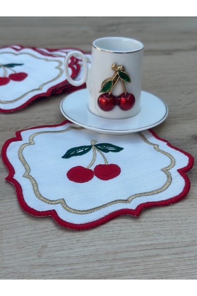 Hediye Köşkü 6lı Kirazlı Dantelli Örme Peçetelik