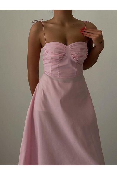 Natavan Rochie Midi Roz cu bretele