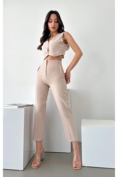 Shield Life Μπεζ υφασμάτινο παντελόνι με βελάκι