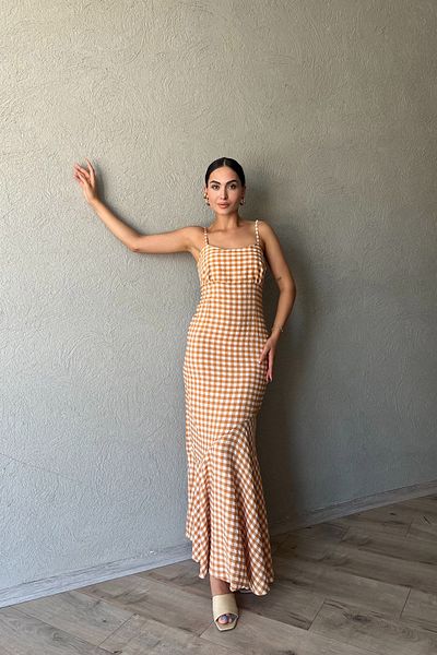 Seda Yalçın Atelier Strappy Orange Gingham Dress