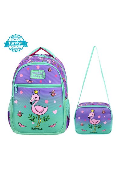 Waddell Water Green-Lilac Flamingo Patterned Primary School Backpack and Lunchbox for Girls
