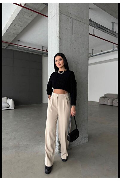 Shield Life Ψηλόμεσο Άνετο Γυναικείο ΜΠΕΖ Palazzo Παντελόνι - Φαρδύ πόδι με κουμπιά