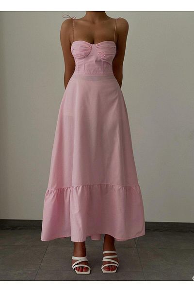 Natavan Rochie Midi Roz cu bretele