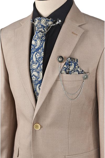 DeepSEA Beige Slim Fit Suit - Double Button, Double Slit, Men's230200