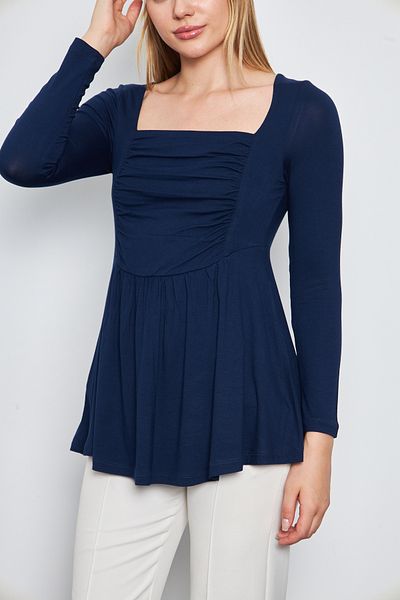 ESPİNA Viscose Women's Tunic - Square Collar, Front Garni Drawstring