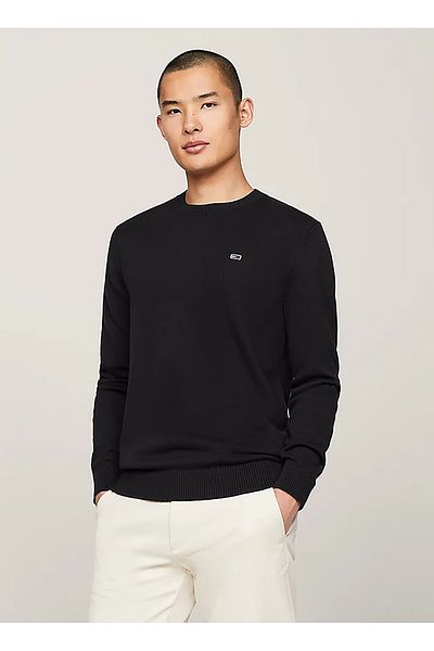 Tommy Jeans Black Embroidered Slim Fit Men's Sweater - Crew Neck Dm0Dm18895Bds