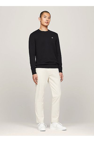 Tommy Jeans Black Embroidered Slim Fit Men's Sweater - Crew Neck Dm0Dm18895Bds