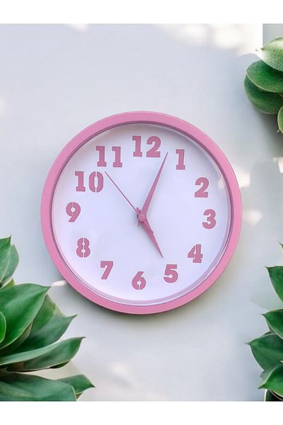 Bahat Pink White Kitchen Kids Girls Room Office Living Room Wall Clock Diameter 22 cm