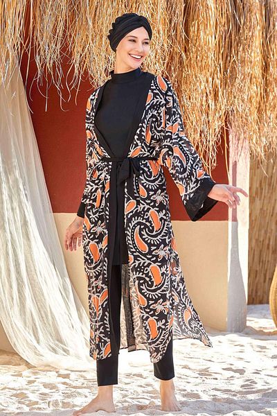 Remsa Mayo Roxana 6108 Black Single Pareo Kaftan - On Swimsuit