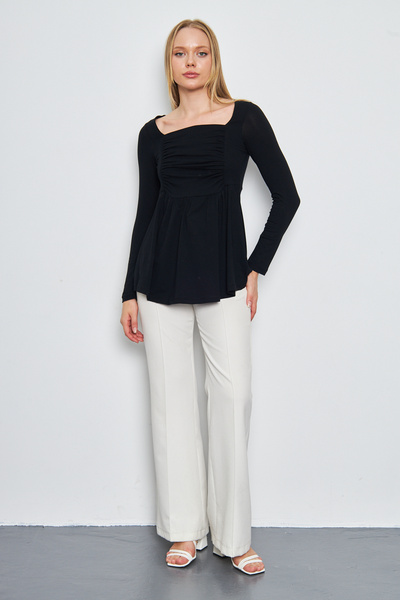 ESPİNA Viscose Women's Tunic - Square Collar, Front Garni Drawstring