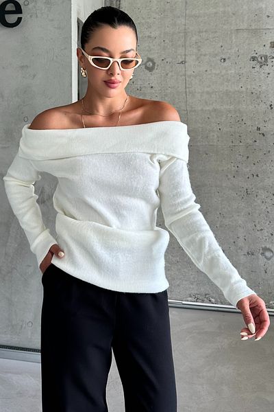 MODAGEN Weißer Strickpullover – Damen, Madonna-Kragen