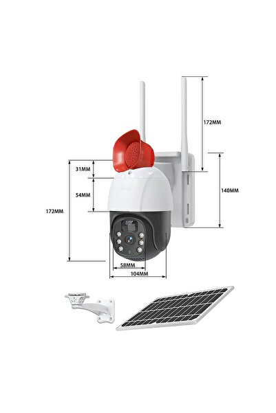 BK DESING 4g/sım Kart Kablosuz Güneş Panelli Alarm Sirenli Iki Yönlü Ses 360 Derece 3 Mp Güvenlik Kamerası
