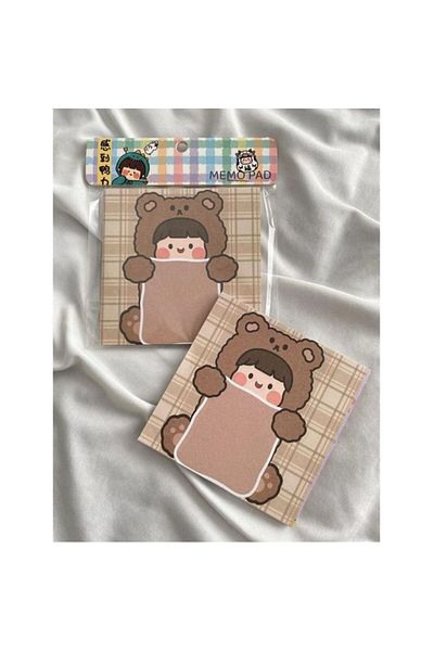 synshop Sanrio Teddy Bear Girl - Y2K Kpop Cute, Brown Teddy Bear Patterned Square Notepad