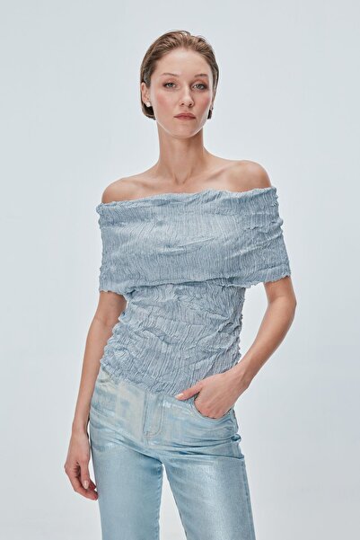 JOIN US Bardot Yaka Simli Kırışık Model Bluz