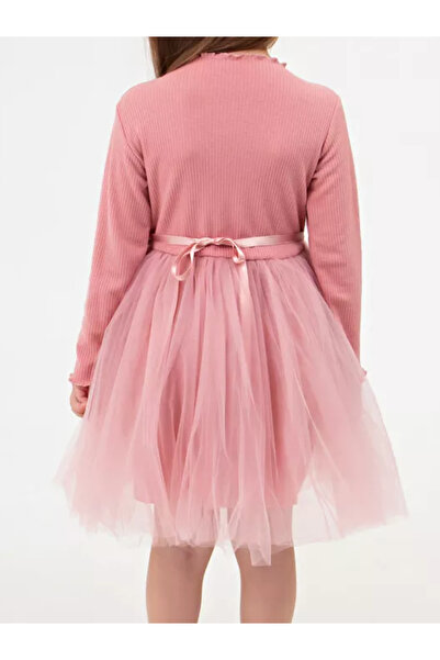 bonalind Rochie pentru fetiță - cu nervuri în partea de sus, căptușeală inferioară și detaliu de vișine din tul