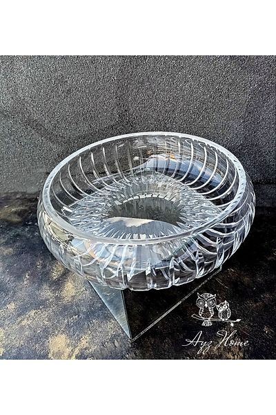 AYZ HOME Handmade Cut Crystal Glass Line Pattern Salad / Presentation Bowl 22 Cm