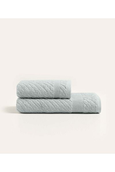Koza Home Likya 100% Cotton Jacquard Border Gray 2-Piece Dowry Towel Set Cross Striped 1017A
