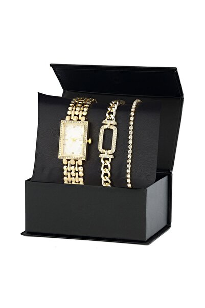 Forentina Metal Kol Saati Taşlı Bileklik Kombin Set