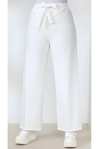 bysevensail White Bss Women's Crepe Loose Pants - Elasticated and Belted