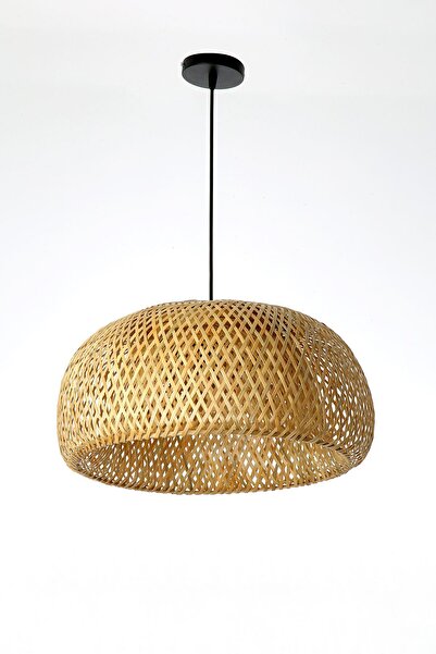 Avize çarşısı Rattan Style - Bambu Siyah Renkli, Hasır Şapkalı, Sarkıt Avize,  BS.E.4459-15M