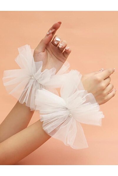 quella atelier Off-White Tulle Pearl Bridal Accessory Cuff Bracelet