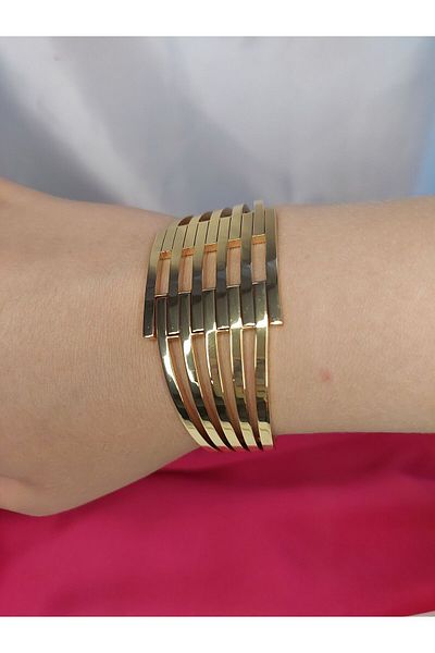 stainles steel Gold Thick Ribs Handcuffs
