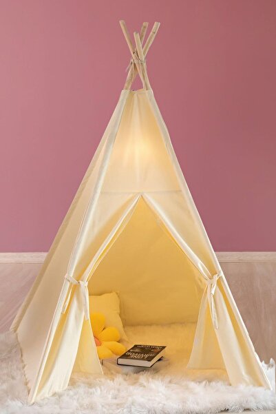 Nezoş Çocuk Minderli Ev & Bahçe Oyun Alanı Kızılderili Ahşap Direkli Geniş Oy...