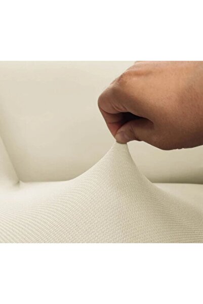 ÖZMAKAN Bal peteği desen ,likrali ,lastikli,esnek sandalye kılıfı 1 adet (krem renk)