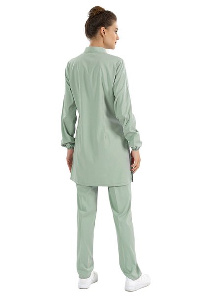 ÇİZGİ MEDİKAL Mint Green Hijab Lycra Nurse Uniform Set Doctor Scrubs Uniform