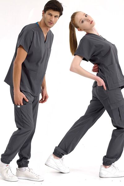 ÇİZGİ MEDİKAL Füme Jogger Paça Likralı Doktor Hemşire Forması Scrubs Dr Greys...