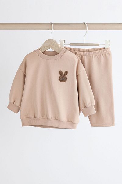 Next Baby Cream Colored Rabbit Patterned Cotton Long Sleeve Suit Set
