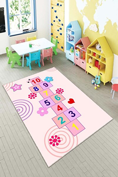 Pelangi Seksekli Çiçek ve Kalp Desenli Dijital Baskılı Yıkanabilir Kaymaz Tab...