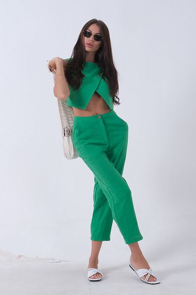 Feminist Green Linen Vest Set - Short0106325