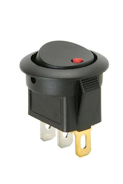 Drop Kırmızı Ledli Mini Yuvarlak Anahtar Aç Kapa Buton 12V (1-0) Siyah Rocker...