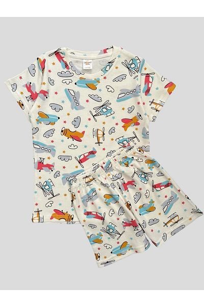 elmas kids Set de pijamale pentru băiat, din bumbac, cu model de avion, cu mâneci scurte, cu mâneci scurte