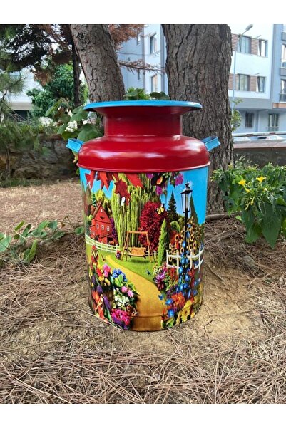 Handmadesign Manzara Desenli Renkli Çok Amaçlı Dev Güğüm Vazo Dekoratif Saksı