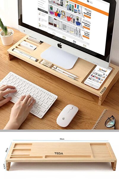 TEDA Monitör Altlığı, Masa Üstü Ahşap Organizer & Monitör Standı Monitör Yükseltici