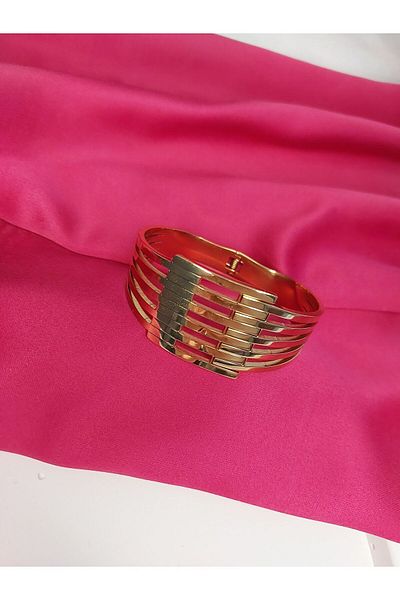 stainles steel Gold Thick Ribs Handcuffs