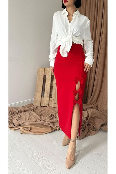 MONETA ANİTA Ribbon Detailed Slit Midi Skirt