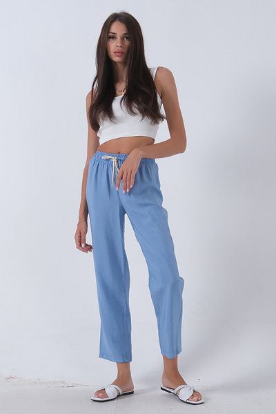 Feminist Baby Blue Linen Trousers - Waist Tied and Elasticated0803447